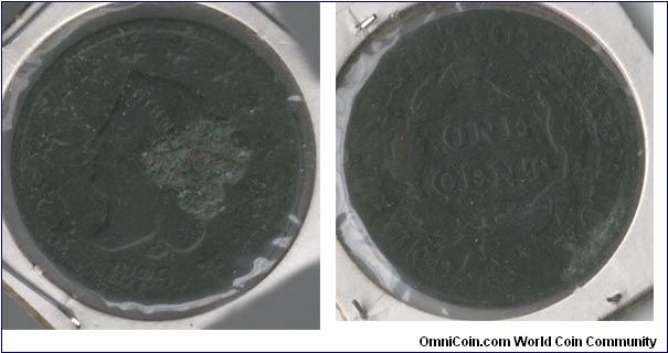 Corroded large cent, given to me by my 95 year old Great Grandmother, it's in sad shape, but a treasure none-the-less.