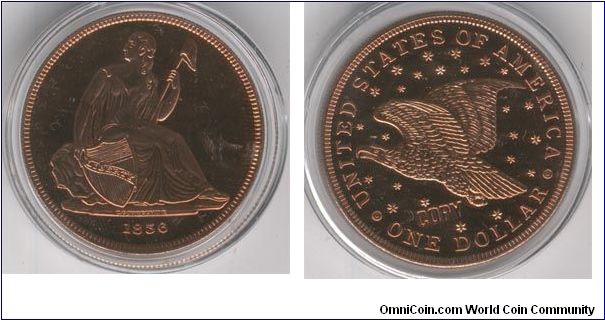 Proof copper copy of a Gobrecht Dollar design. Gobrecht is my fav. engraver, but I still can't afford his dollar...someday.