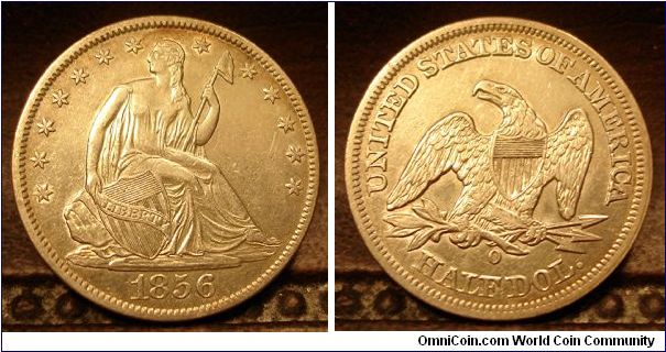 1856-O Seated Liberty Half Dollar, raw.