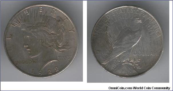 Peace Dollar 1922, raw.