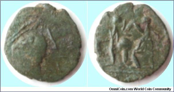 Romano-British copy of Constantinian AE3
Ob:- Head lt. 
Inscription-TIV-? .
Rev:-Blundered 'Soldier spearing fallen horseman' 'X' below