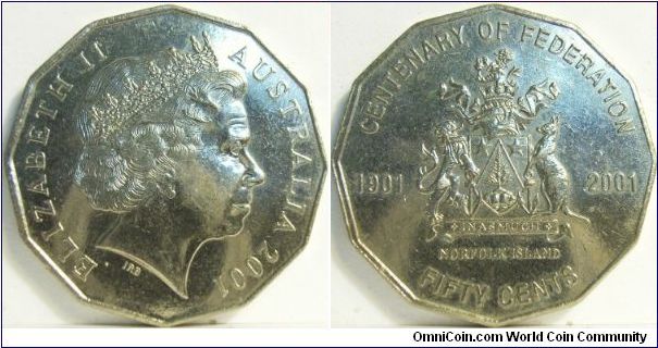 Australia 2001 Centernary of Federation Series 50 cents - Norfolk Islands.