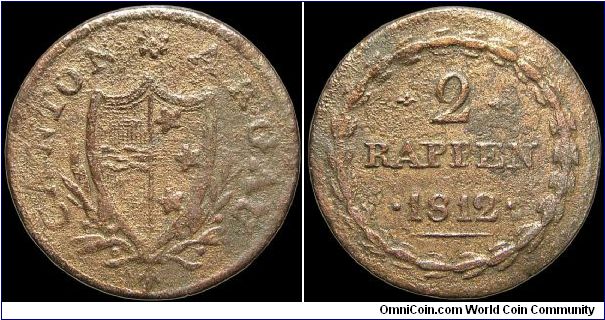 2 Rappen, Canton of Argau.

A horrible coin.                                                                                                                                                                                                                                                                                                                                                                                                                                                                      