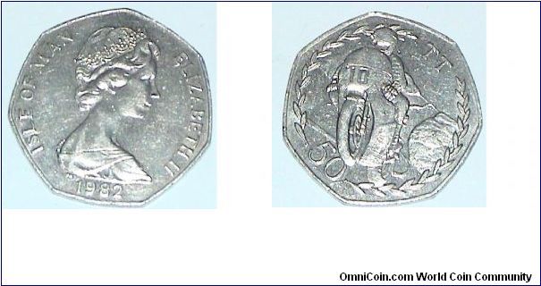 QE II. 50 Pence. TT Bike race.