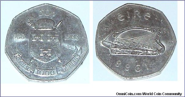 50 Pence. Dublin Millenium Issue