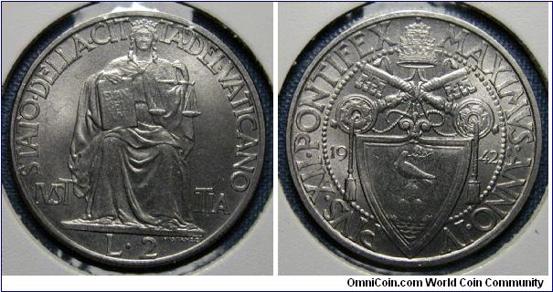 1942 Vatican City 2 Lire