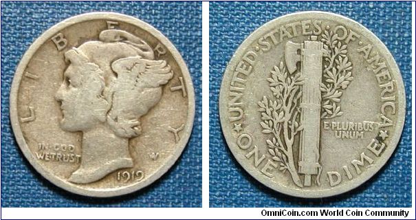 1919 Mercury Dime