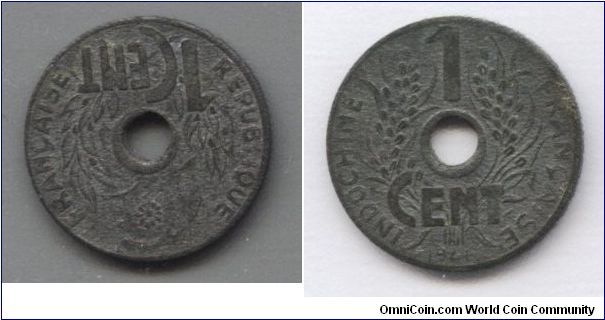 French Indo-China, 1 cent, 1941, zinc