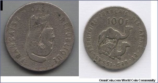 French Afars & Issas, 100 francs, 1970, copper-nickel