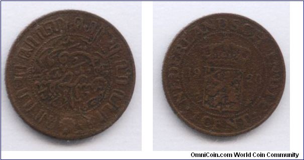 Netherlands East Indies, 1 cent, 1920, bronze