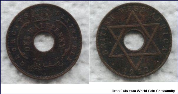 British West Africa, 1/2 penny, 1952, bronze