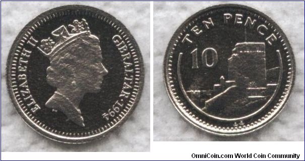 Gibraltar, 10 pence, 1988, copper-nickel