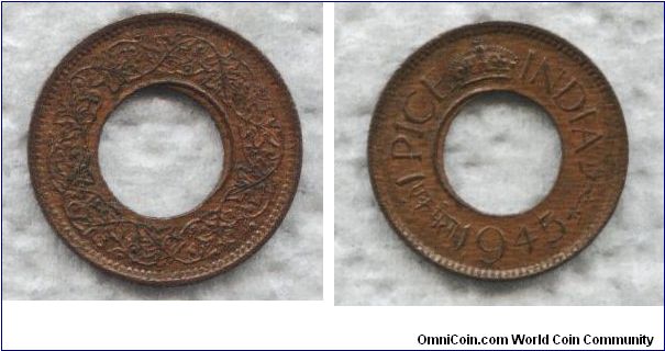 India, 1 pice, 1945