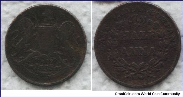 India , 1/2 anna, 1838