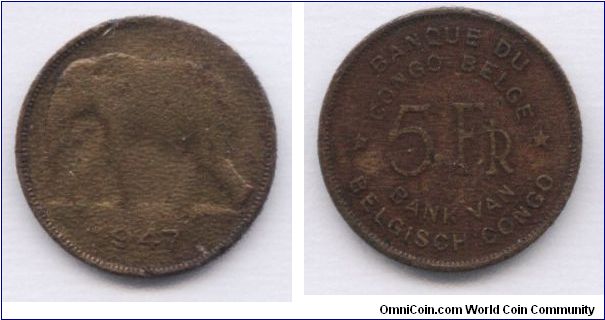 Belgien Congo, 5 francs, 1947