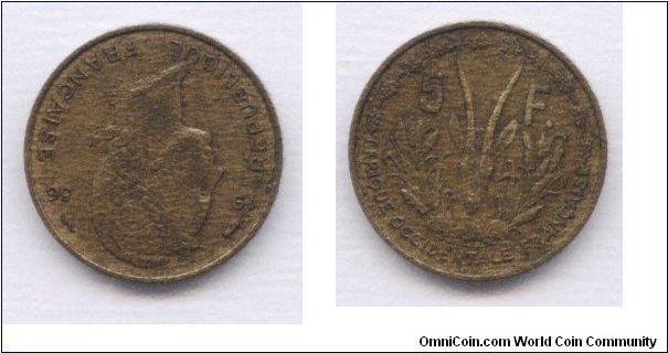 French West Africa, 5 francs, 1956