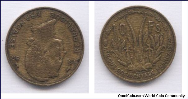 French West Africa, 10 francs, 1956