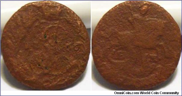 Russia 1766 EM polushka. Corroded.