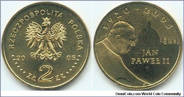 Poland, 2 zlote 2005.
Death of John Paul II.