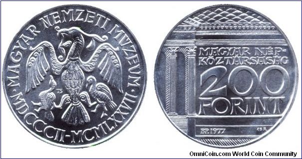 Hungary, 200 forint, 1977, Ag, 175 Anniversary of the Hungarian National Museum.                                                                                                                                                                                                                                                                                                                                                                                                                                    