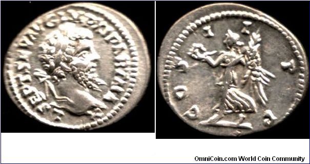 Later silver  denarius of Septimius Severus (193- 211). Rome mint.