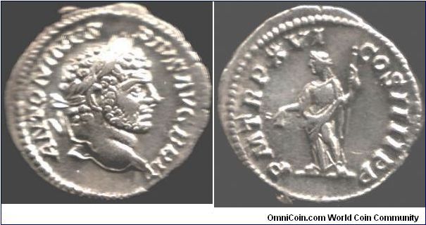 Nice portrait silver  denarius of Caracalla (212 -217AD), Serapis reverse.
