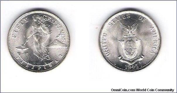 1945(S)under the USA Fifty centavos