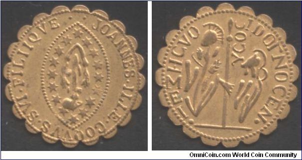 I haven't a clue with regards to this one. At first I thought it was modern but I am led to believe that it is an older type jeton which was imitative of an Italian coin (probably a ducat).

Any information concerning same gratefully received.