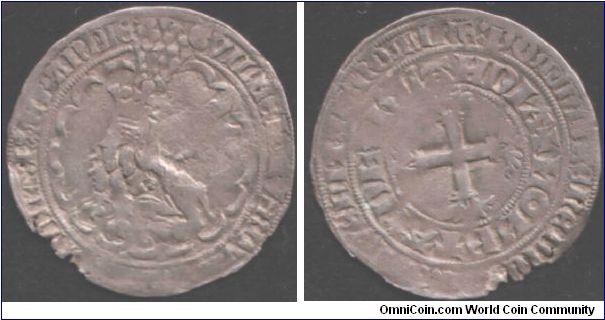 Lion Double gros of William I of bavaria as William V, Count of Holland (1354-88). This coin issued for Holland.