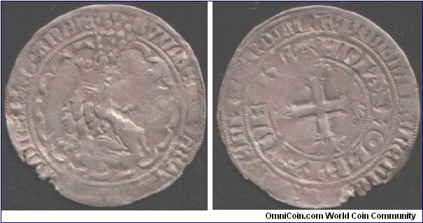 Lion Double gros of William I of bavaria as William V, Count of Holland (1354-88). This coin issued for Holland.