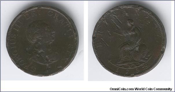Reeded/milled edge 1799 George III Half Penny
