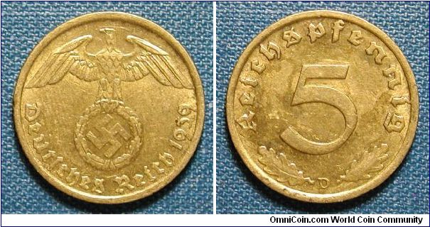 1939-D Germany (Third Reich) 5 Reichspfennig