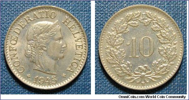 1945 Switzerland 10 Rappen