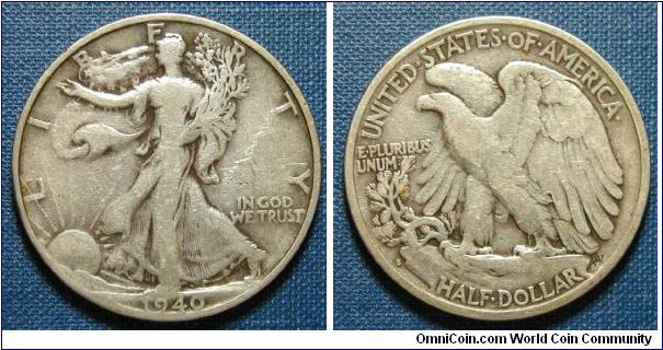 1940-S Walking Liberty Half Dollar