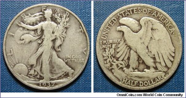 1937 Wa;lomg Liberty Half Dollar