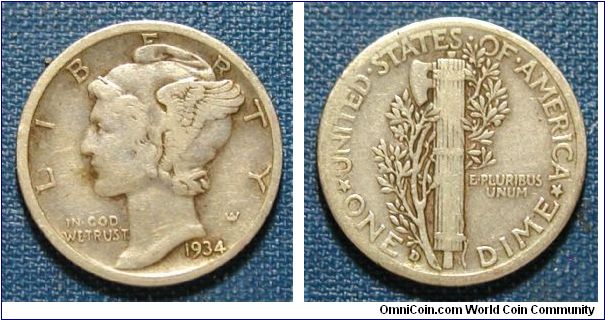 1934-D Mercury Dime