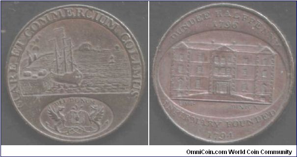Dundee half penny (Harbour scene/ Dundee Royal Infirmary)