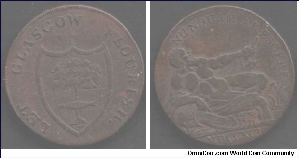Glasgow half penny die variant(Town Arms / River God).