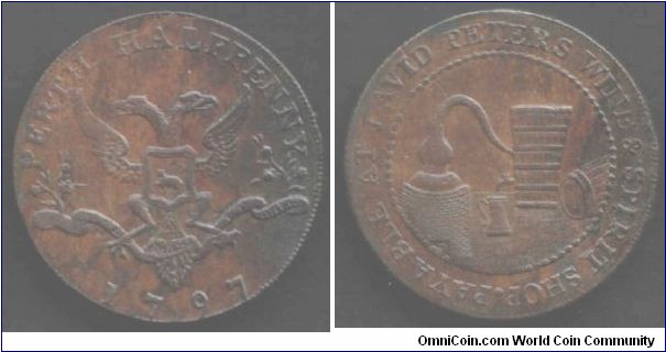 Perth half penny (Arms / Whisky still). Difficult to find in collectable condition.