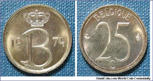 1974 Belgium 25 Centimes French Legend