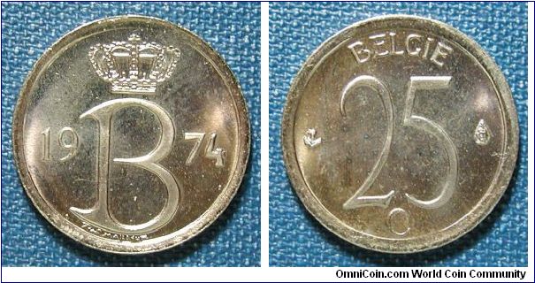 1974 Belgium 25 Centimes Dutch Legend