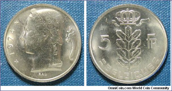 1974 Belgium 5 Franc French Legend