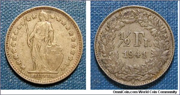 1941 Switzerland 1/2 Franc