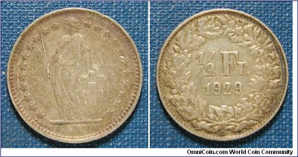 1929 Switzerland 1/2 Franc