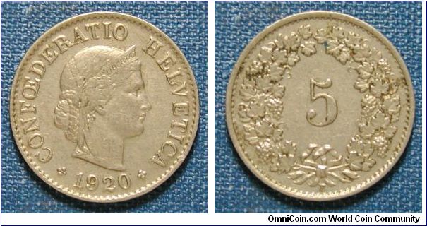 1920 Switzerland 5 Rappen