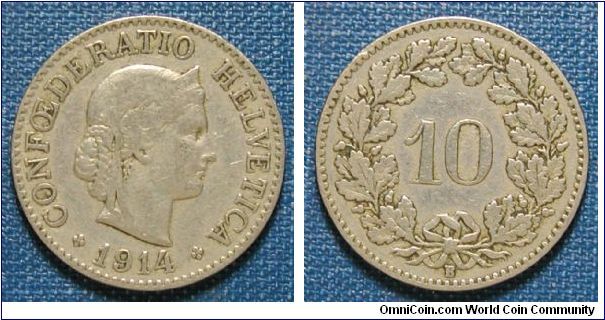 1914 Switzerland 10 Rappen