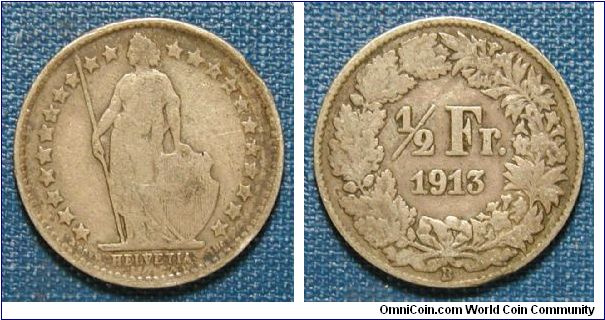 1913 Switzerland 1/2 Franc