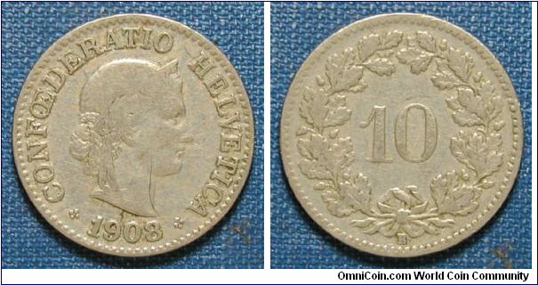 1908 Switzerland 10 Rappen