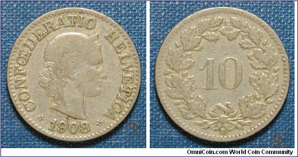 1908 Switzerland 10 Rappen