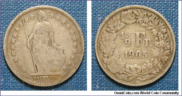 1905 Switzerland 1/2 Franc